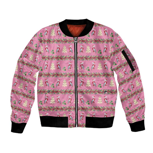 Australia Pink Galah Christmas Sleeve Zip Bomber Jacket Eolophus Roseicapilla Bottlebrush Seamless - Aussie Hoodie