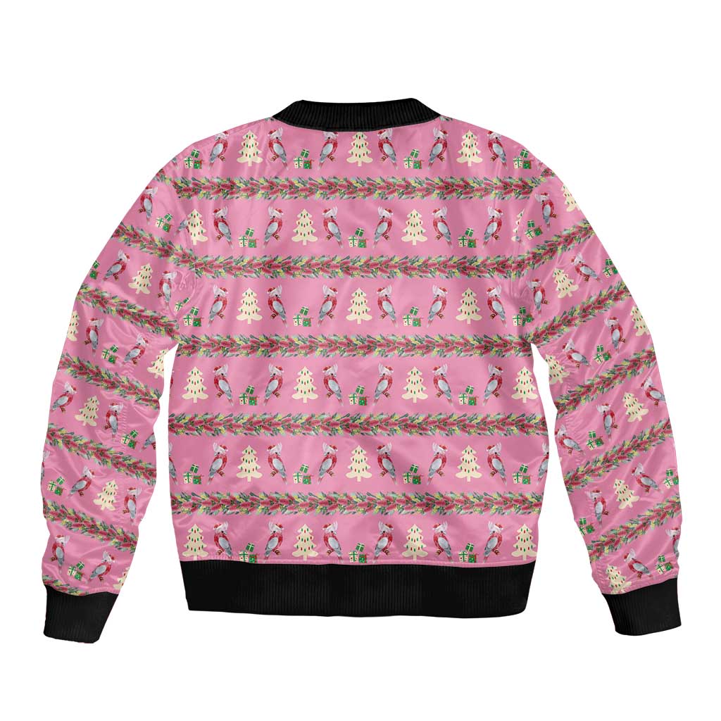 Australia Pink Galah Christmas Sleeve Zip Bomber Jacket Eolophus Roseicapilla Bottlebrush Seamless - Aussie Hoodie