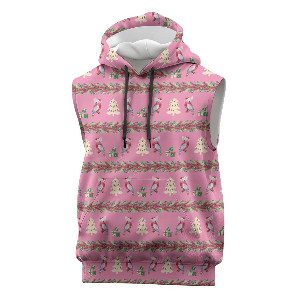 Australia Pink Galah Christmas Sleeveless Hoodie Eolophus Roseicapilla Bottlebrush Seamless - Aussie Hoodie