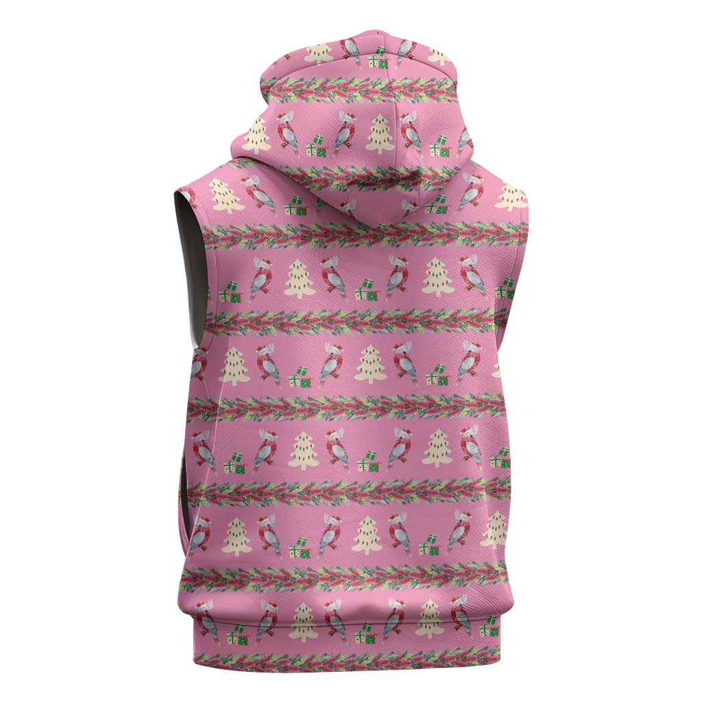 Australia Pink Galah Christmas Sleeveless Hoodie Eolophus Roseicapilla Bottlebrush Seamless - Aussie Hoodie