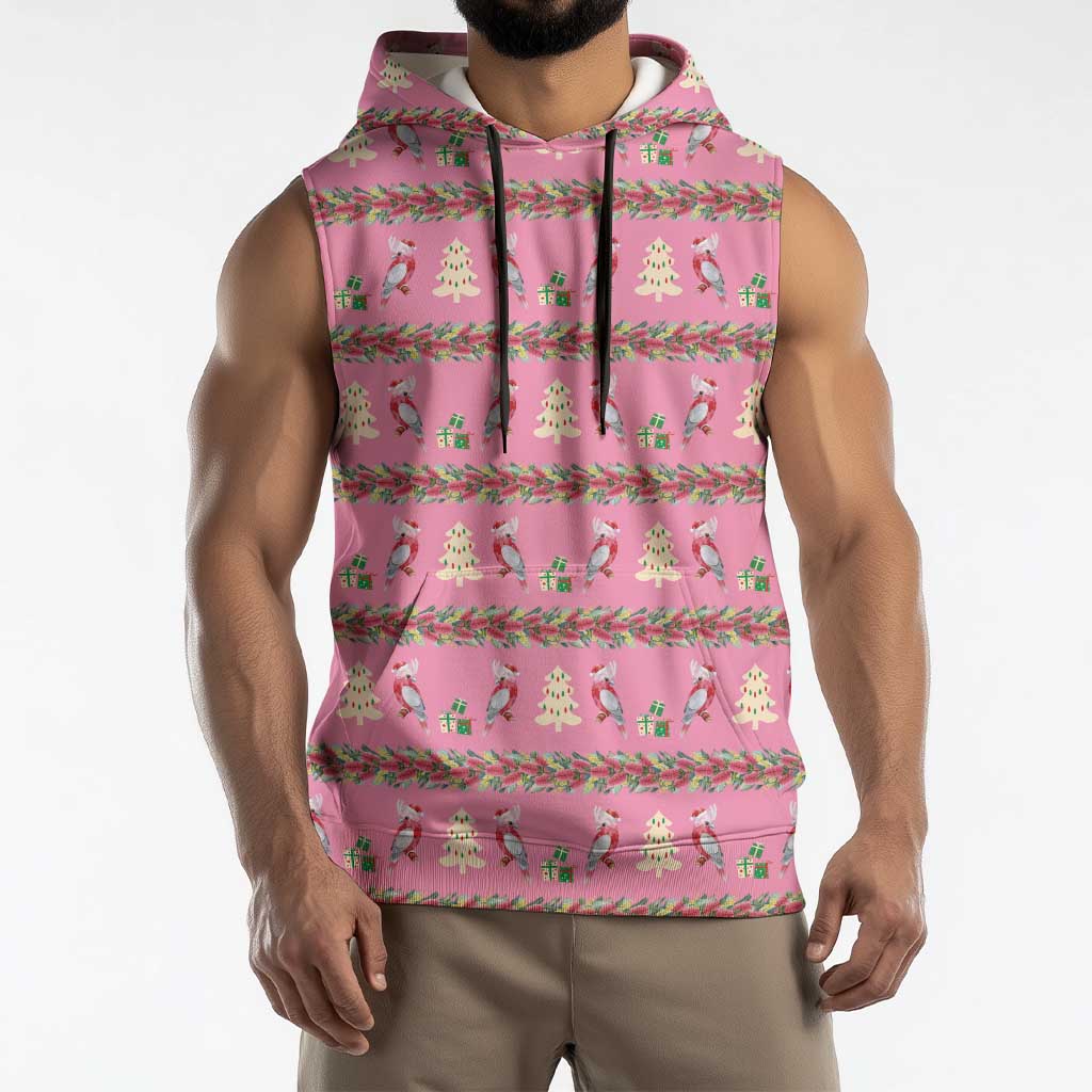 Australia Pink Galah Christmas Sleeveless Hoodie Eolophus Roseicapilla Bottlebrush Seamless - Aussie Hoodie