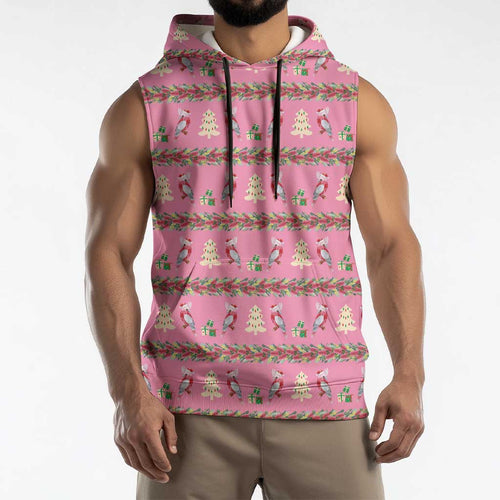 Australia Pink Galah Christmas Sleeveless Hoodie Eolophus Roseicapilla Bottlebrush Seamless - Aussie Hoodie