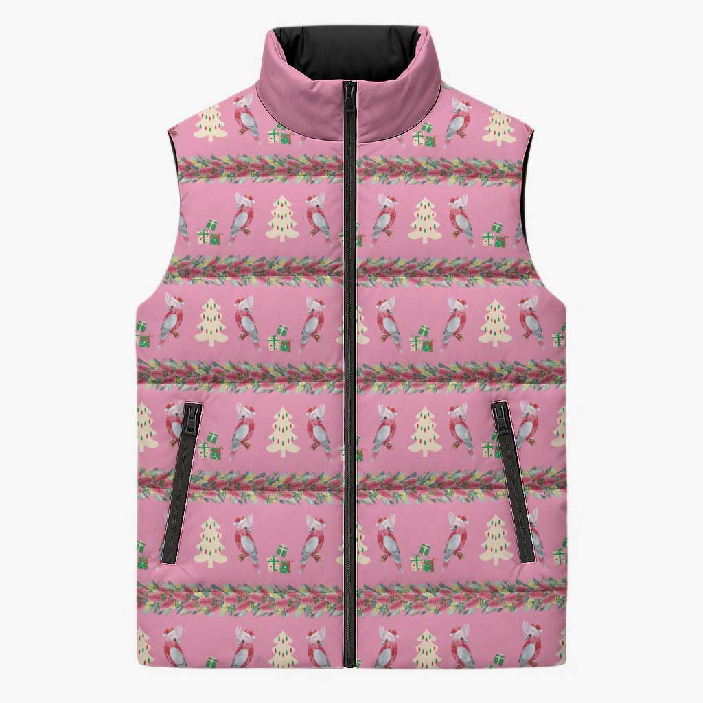 Australia Pink Galah Christmas Sleeveless Puffer Jacket Eolophus Roseicapilla Bottlebrush Seamless - Aussie Hoodie
