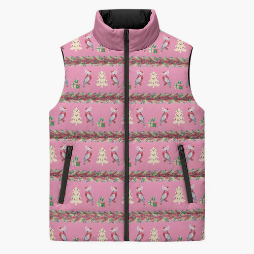 Australia Pink Galah Christmas Sleeveless Puffer Jacket Eolophus Roseicapilla Bottlebrush Seamless - Aussie Hoodie
