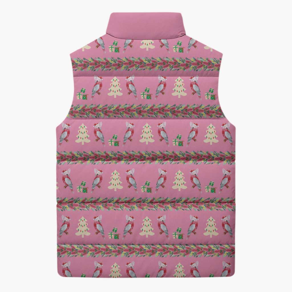 Australia Pink Galah Christmas Sleeveless Puffer Jacket Eolophus Roseicapilla Bottlebrush Seamless - Aussie Hoodie