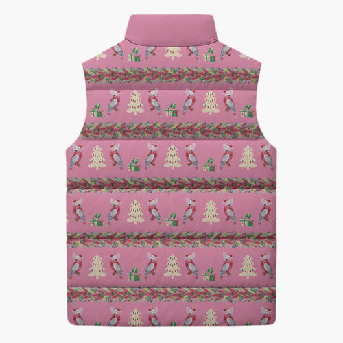Australia Pink Galah Christmas Sleeveless Puffer Jacket Eolophus Roseicapilla Bottlebrush Seamless - Aussie Hoodie