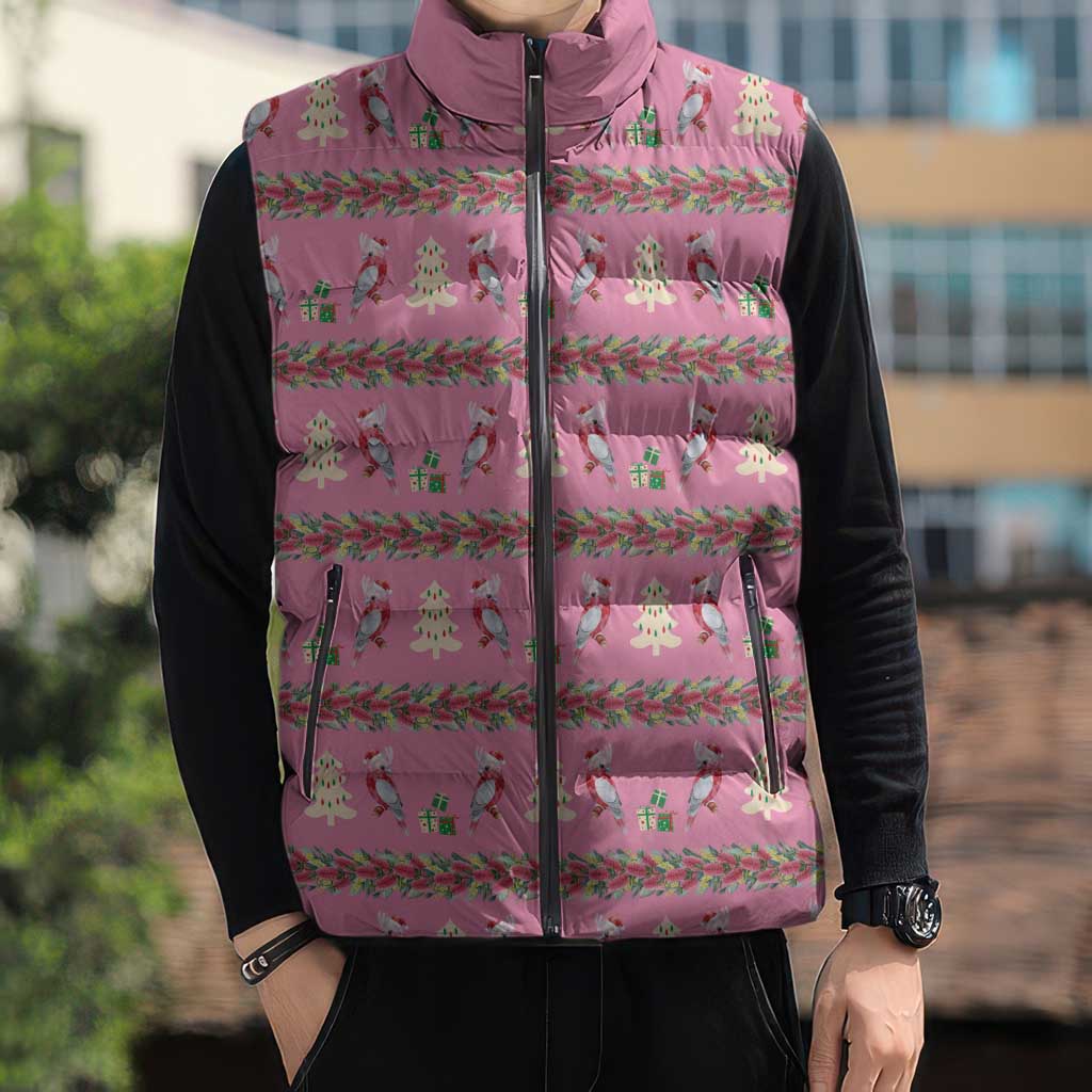 Australia Pink Galah Christmas Sleeveless Puffer Jacket Eolophus Roseicapilla Bottlebrush Seamless - Aussie Hoodie