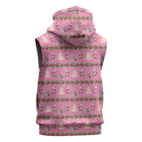 Australia Pink Galah Christmas Sleeveless Zip Hoodie Eolophus Roseicapilla Bottlebrush Seamless LT14
