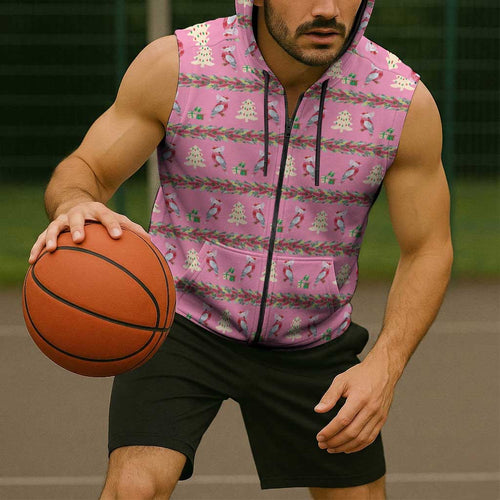 Australia Pink Galah Christmas Sleeveless Zip Hoodie Eolophus Roseicapilla Bottlebrush Seamless LT14