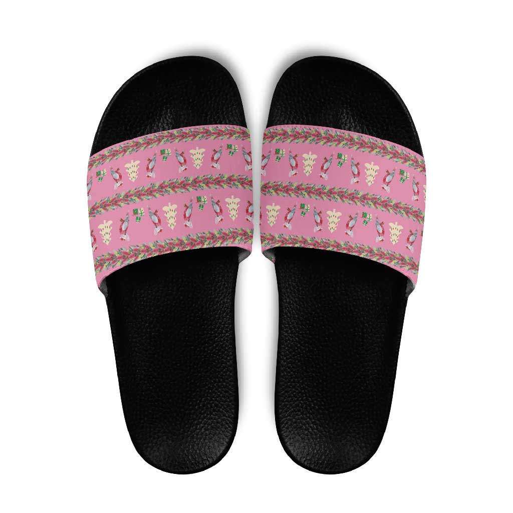 Australia Pink Galah Christmas Slide Sandals Eolophus Roseicapilla Bottlebrush Seamless - Aussie Hoodie