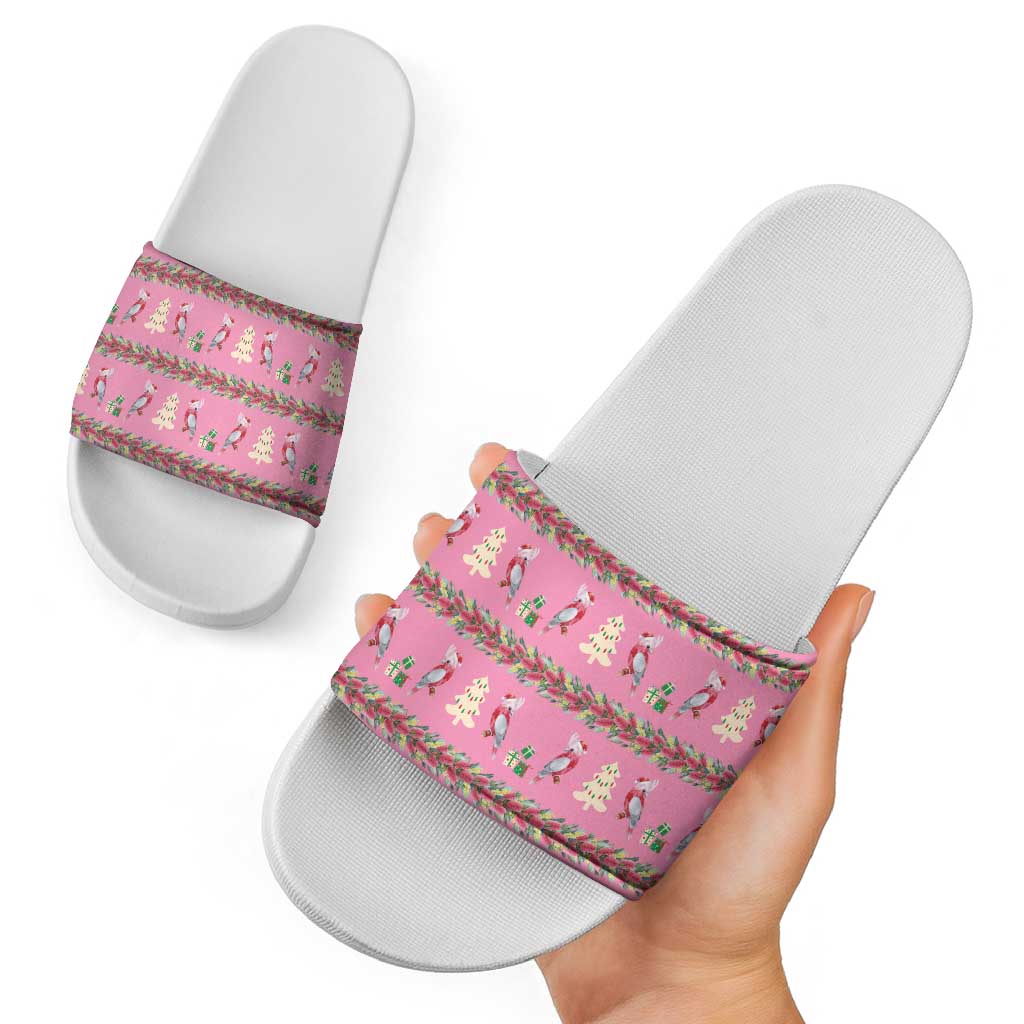 Australia Pink Galah Christmas Slide Sandals Eolophus Roseicapilla Bottlebrush Seamless - Aussie Hoodie