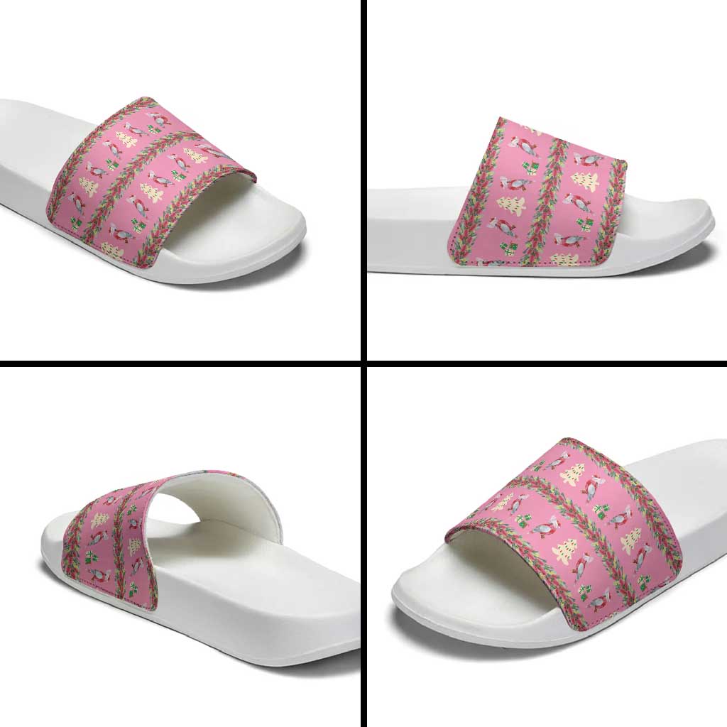 Australia Pink Galah Christmas Slide Sandals Eolophus Roseicapilla Bottlebrush Seamless - Aussie Hoodie