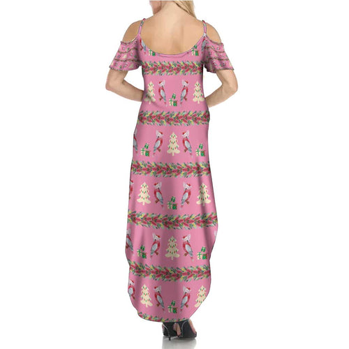 Australia Pink Galah Christmas Summer Maxi Dress Eolophus Roseicapilla Bottlebrush Seamless - Aussie Hoodie