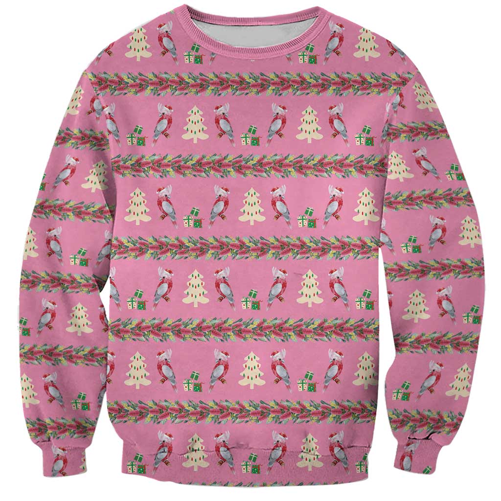 Australia Pink Galah Christmas Sweatshirt Eolophus Roseicapilla Bottlebrush Seamless - Aussie Hoodie