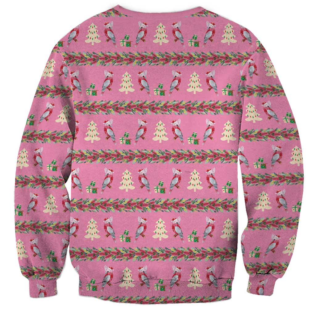 Australia Pink Galah Christmas Sweatshirt Eolophus Roseicapilla Bottlebrush Seamless - Aussie Hoodie