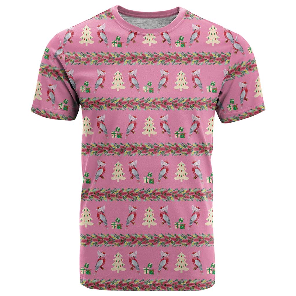 Australia Pink Galah Christmas T Shirt Eolophus Roseicapilla Bottlebrush Seamless - Aussie Hoodie