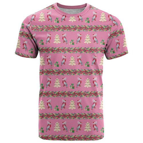 Australia Pink Galah Christmas T Shirt Eolophus Roseicapilla Bottlebrush Seamless - Aussie Hoodie