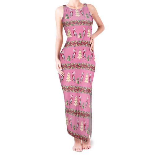 Australia Pink Galah Christmas Tank Maxi Dress Eolophus Roseicapilla Bottlebrush Seamless - Aussie Hoodie
