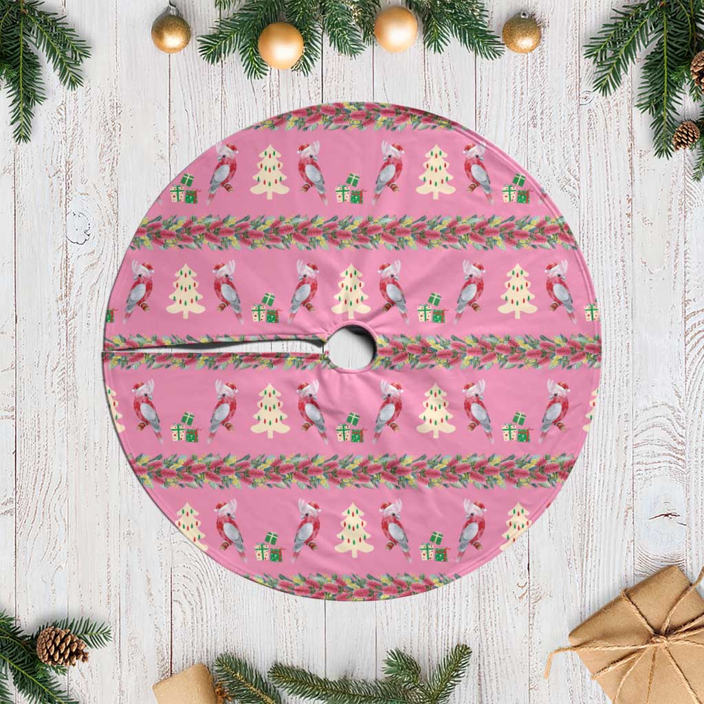 Australia Pink Galah Christmas Tree Skirt Eolophus Roseicapilla Bottlebrush Seamless - Aussie Hoodie