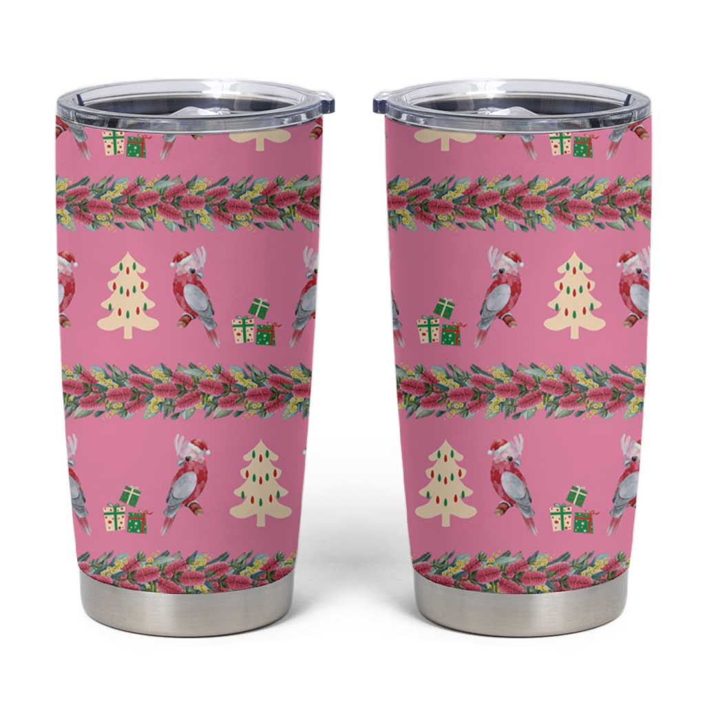 Australia Pink Galah Christmas Tumbler Cup Eolophus Roseicapilla Bottlebrush Seamless - Aussie Hoodie