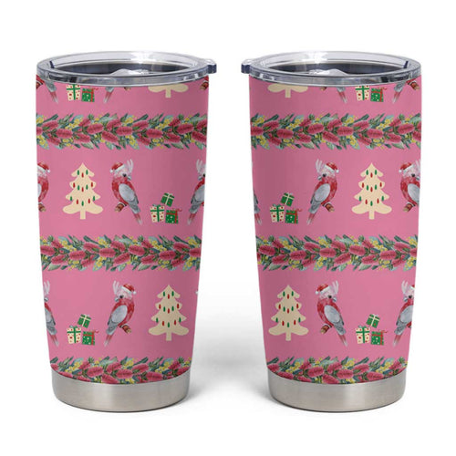 Australia Pink Galah Christmas Tumbler Cup Eolophus Roseicapilla Bottlebrush Seamless - Aussie Hoodie