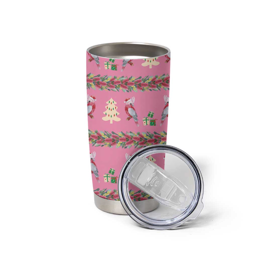 Australia Pink Galah Christmas Tumbler Cup Eolophus Roseicapilla Bottlebrush Seamless - Aussie Hoodie