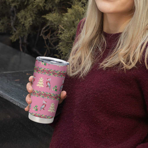 Australia Pink Galah Christmas Tumbler Cup Eolophus Roseicapilla Bottlebrush Seamless - Aussie Hoodie