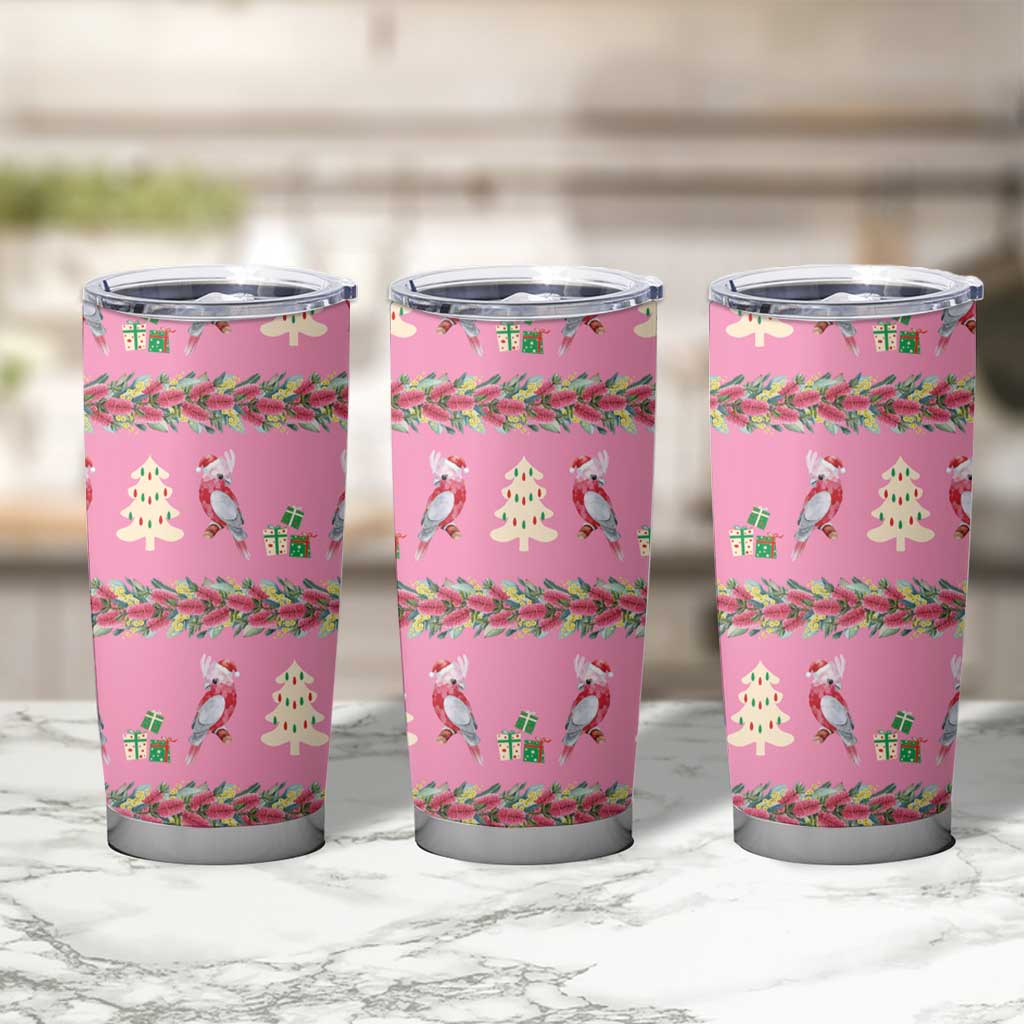 Australia Pink Galah Christmas Tumbler Cup Eolophus Roseicapilla Bottlebrush Seamless - Aussie Hoodie