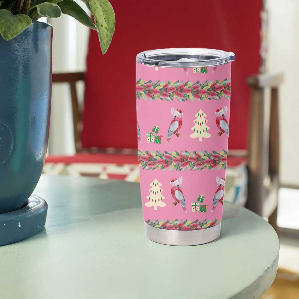 Australia Pink Galah Christmas Tumbler Cup Eolophus Roseicapilla Bottlebrush Seamless - Aussie Hoodie
