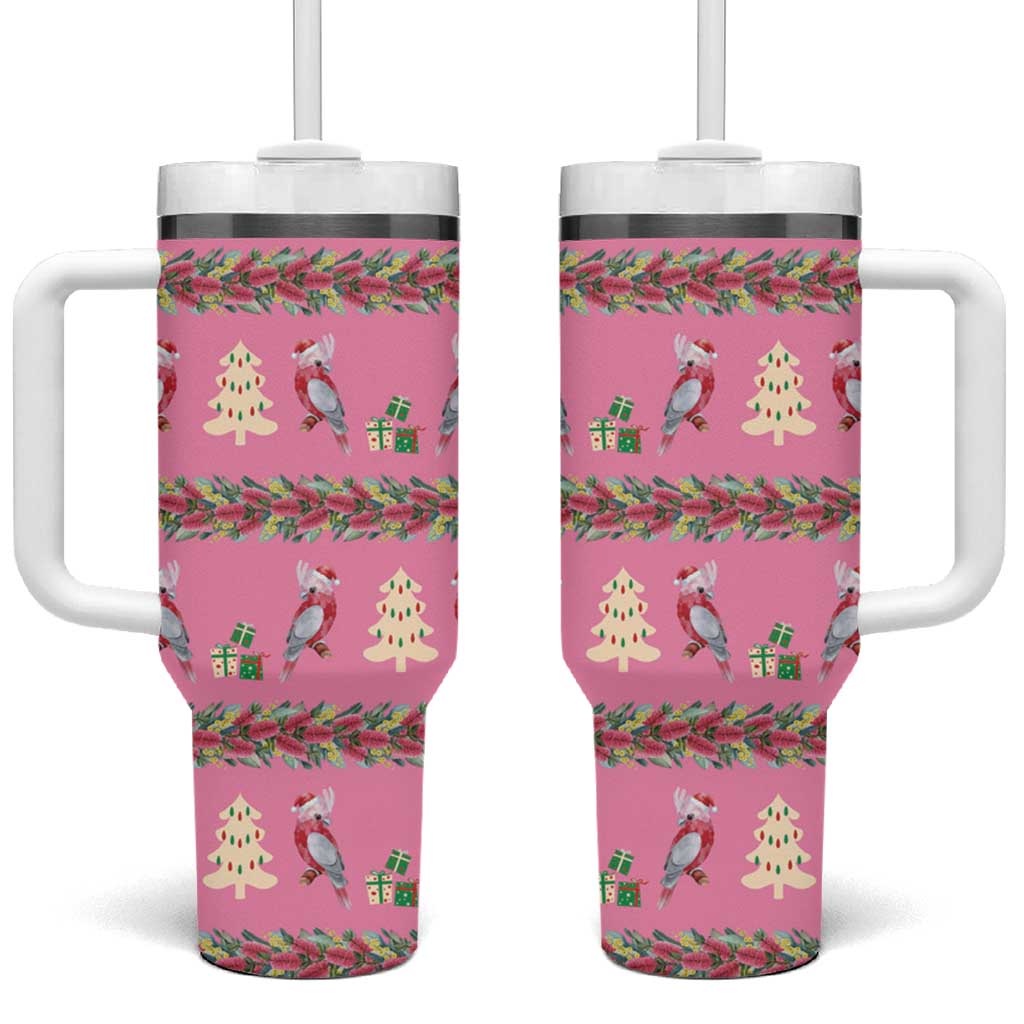Australia Pink Galah Christmas Tumbler With Handle Eolophus Roseicapilla Bottlebrush Seamless - Aussie Hoodie