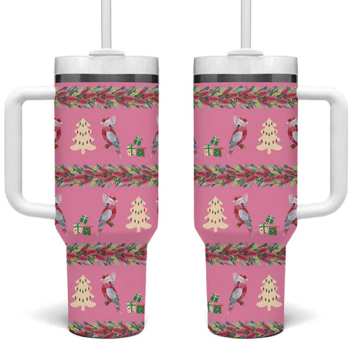 Australia Pink Galah Christmas Tumbler With Handle Eolophus Roseicapilla Bottlebrush Seamless - Aussie Hoodie