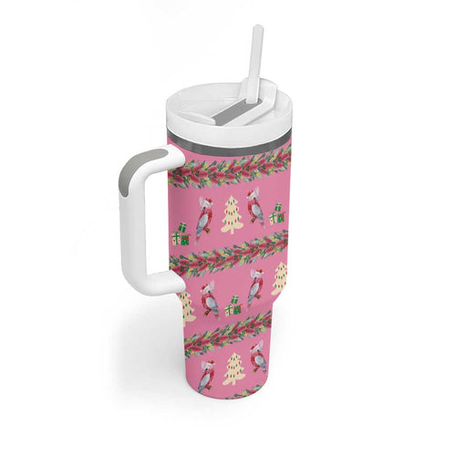 Australia Pink Galah Christmas Tumbler With Handle Eolophus Roseicapilla Bottlebrush Seamless - Aussie Hoodie