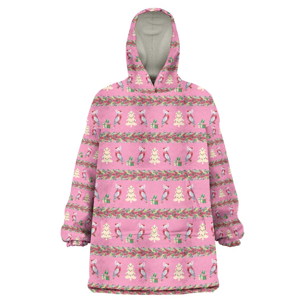 Australia Pink Galah Christmas Wearable Blanket Hoodie Eolophus Roseicapilla Bottlebrush Seamless - Aussie Hoodie