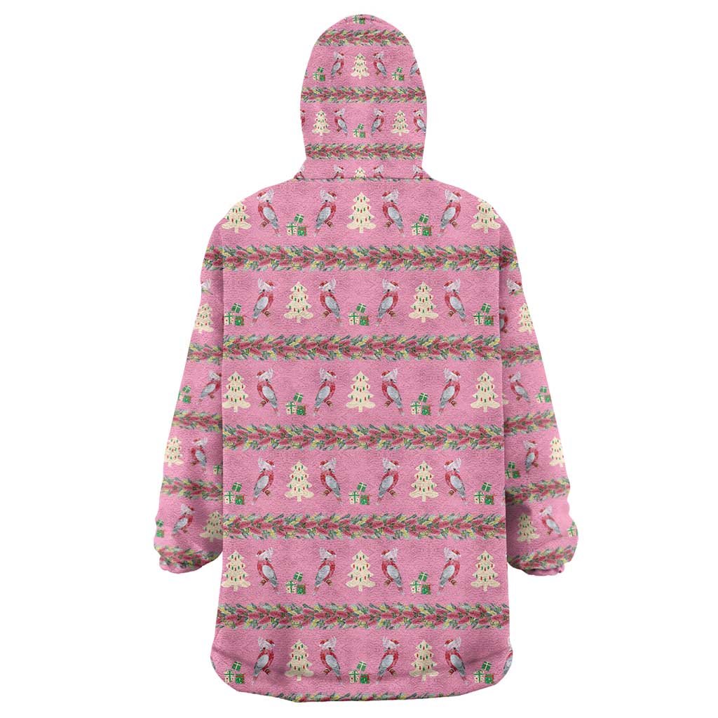 Australia Pink Galah Christmas Wearable Blanket Hoodie Eolophus Roseicapilla Bottlebrush Seamless - Aussie Hoodie