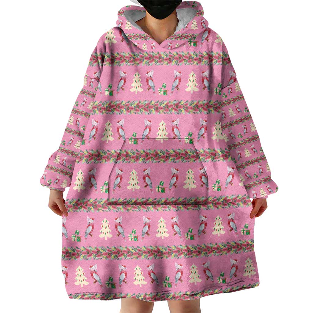 Australia Pink Galah Christmas Wearable Blanket Hoodie Eolophus Roseicapilla Bottlebrush Seamless - Aussie Hoodie