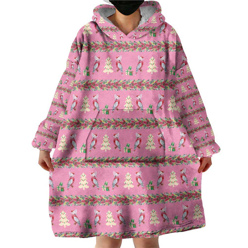 Australia Pink Galah Christmas Wearable Blanket Hoodie Eolophus Roseicapilla Bottlebrush Seamless - Aussie Hoodie