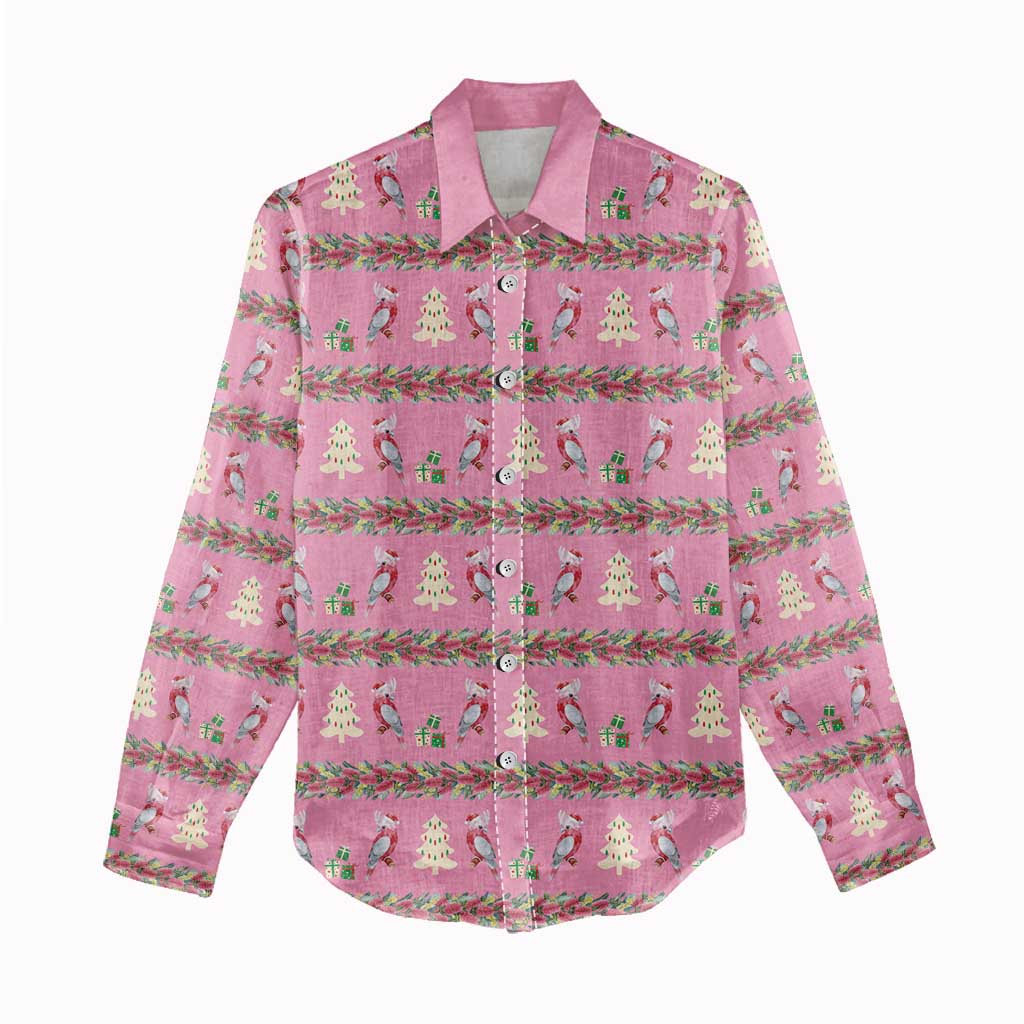 Australia Pink Galah Christmas Women Casual Shirt Eolophus Roseicapilla Bottlebrush Seamless - Aussie Hoodie