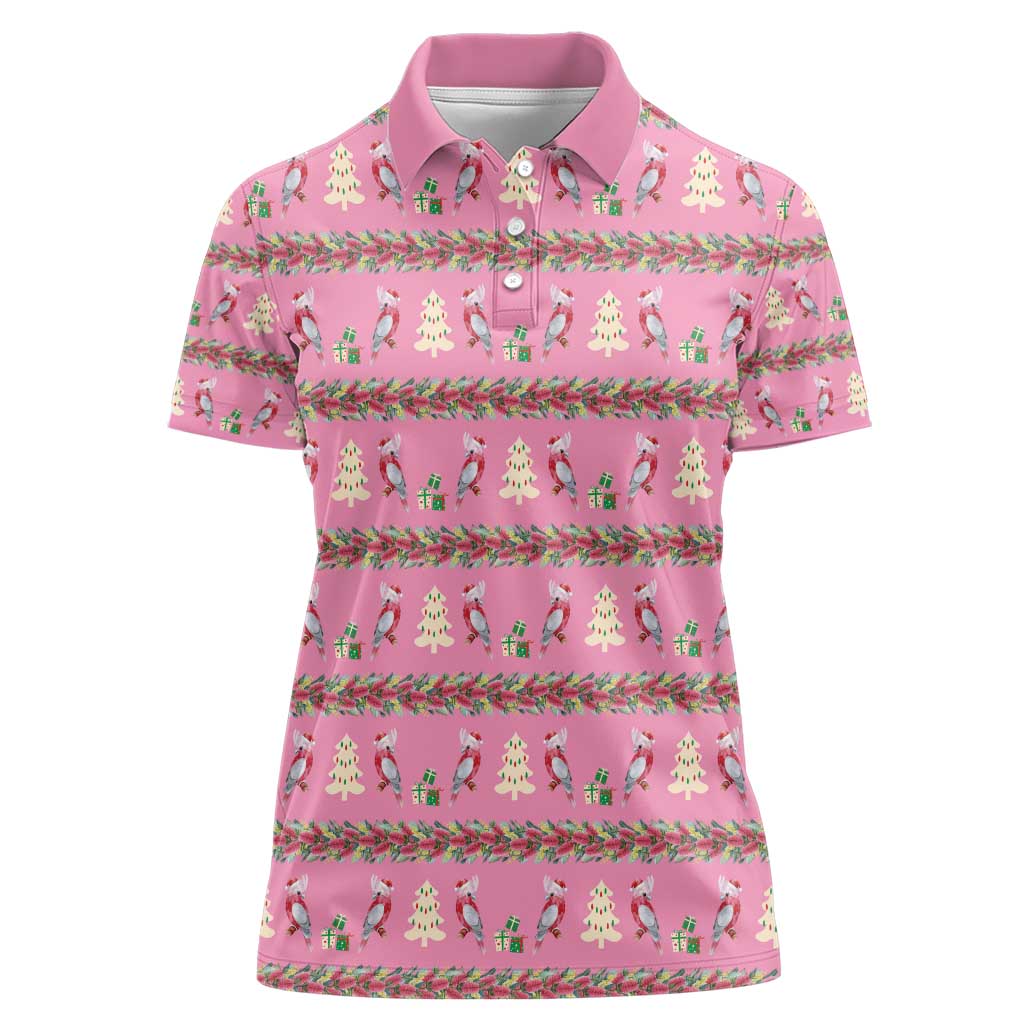 Australia Pink Galah Christmas Women Polo Shirt Eolophus Roseicapilla Bottlebrush Seamless - Aussie Hoodie