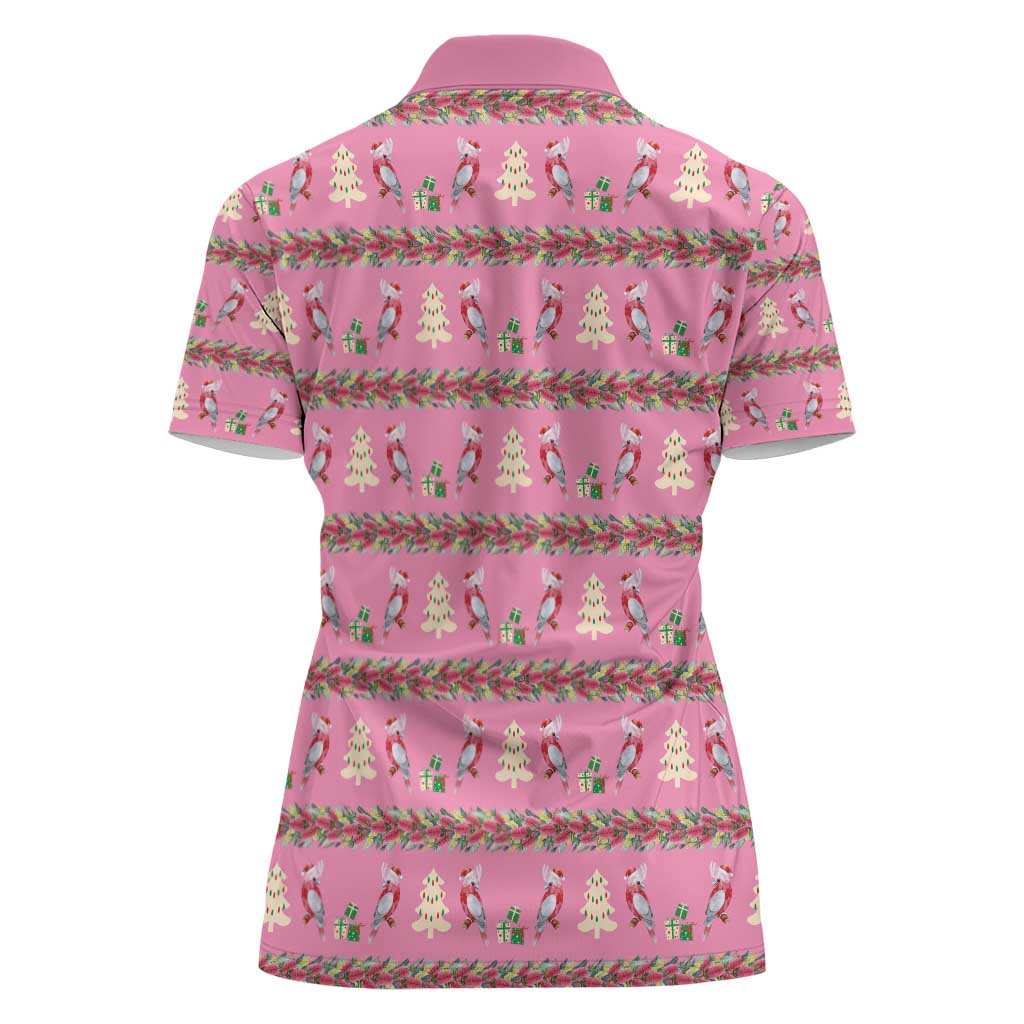 Australia Pink Galah Christmas Women Polo Shirt Eolophus Roseicapilla Bottlebrush Seamless - Aussie Hoodie