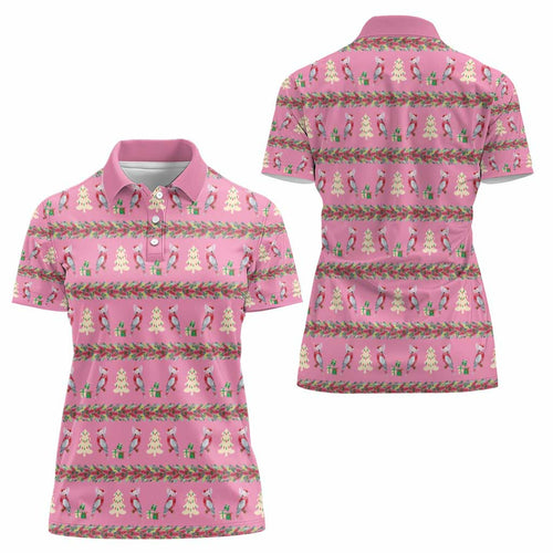 Australia Pink Galah Christmas Women Polo Shirt Eolophus Roseicapilla Bottlebrush Seamless - Aussie Hoodie