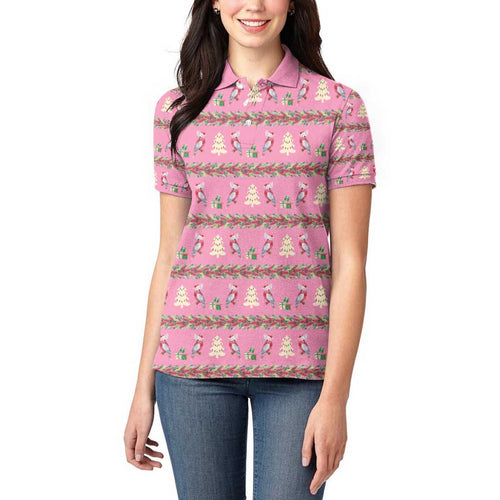 Australia Pink Galah Christmas Women Polo Shirt Eolophus Roseicapilla Bottlebrush Seamless - Aussie Hoodie