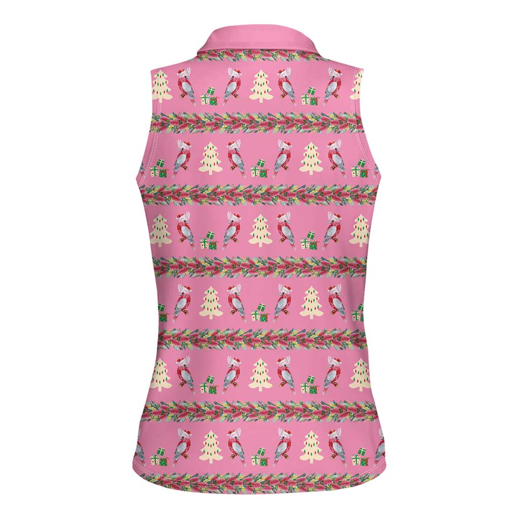 Australia Pink Galah Christmas Women Sleeveless Polo Shirt Eolophus Roseicapilla Bottlebrush Seamless - Aussie Hoodie