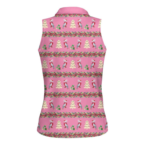 Australia Pink Galah Christmas Women Sleeveless Polo Shirt Eolophus Roseicapilla Bottlebrush Seamless - Aussie Hoodie