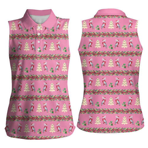 Australia Pink Galah Christmas Women Sleeveless Polo Shirt Eolophus Roseicapilla Bottlebrush Seamless - Aussie Hoodie