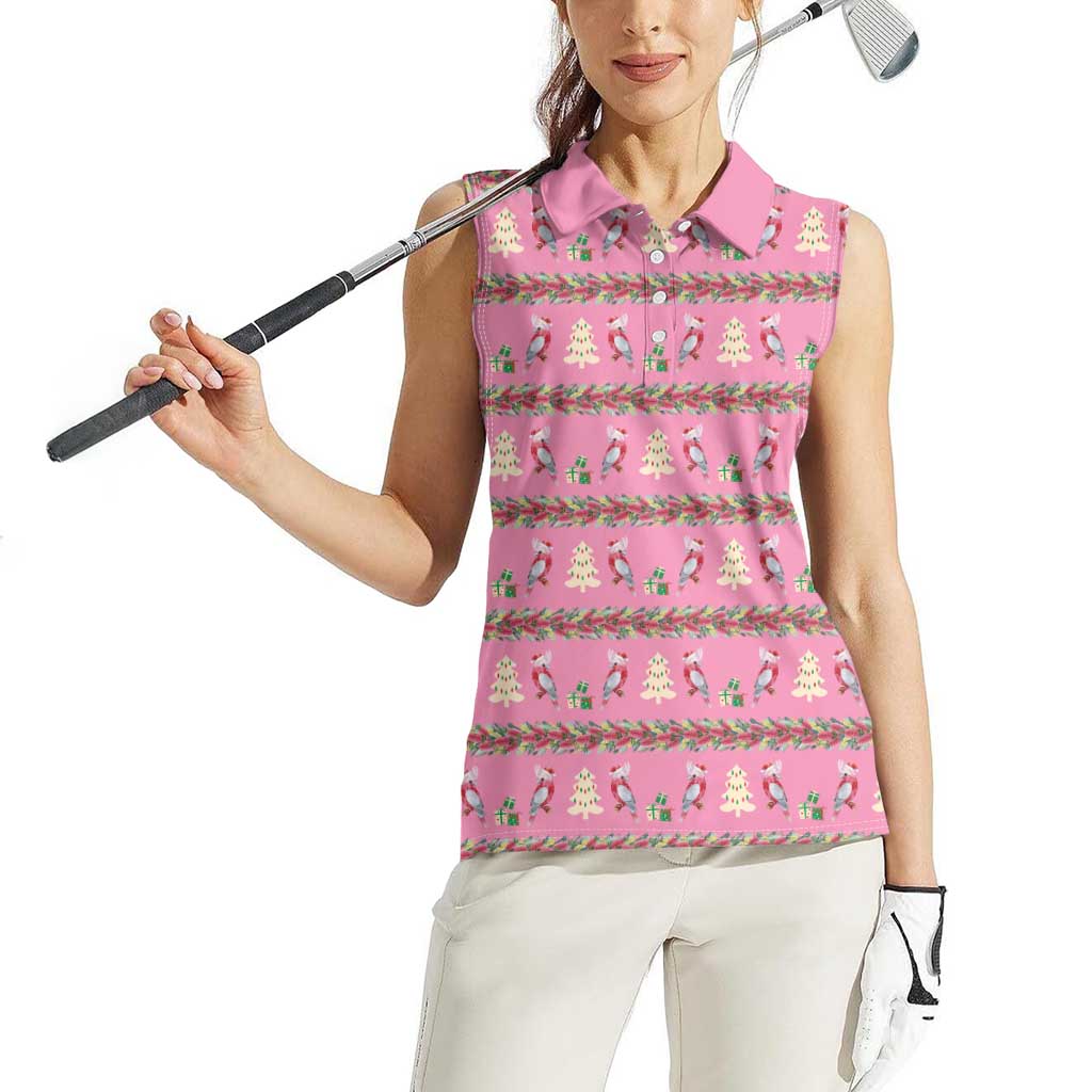 Australia Pink Galah Christmas Women Sleeveless Polo Shirt Eolophus Roseicapilla Bottlebrush Seamless - Aussie Hoodie
