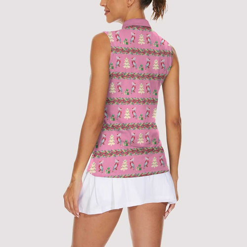 Australia Pink Galah Christmas Women Sleeveless Polo Shirt Eolophus Roseicapilla Bottlebrush Seamless - Aussie Hoodie