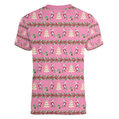 Australia Pink Galah Christmas Women V-Neck T-Shirt Eolophus Roseicapilla Bottlebrush Seamless - Aussie Hoodie