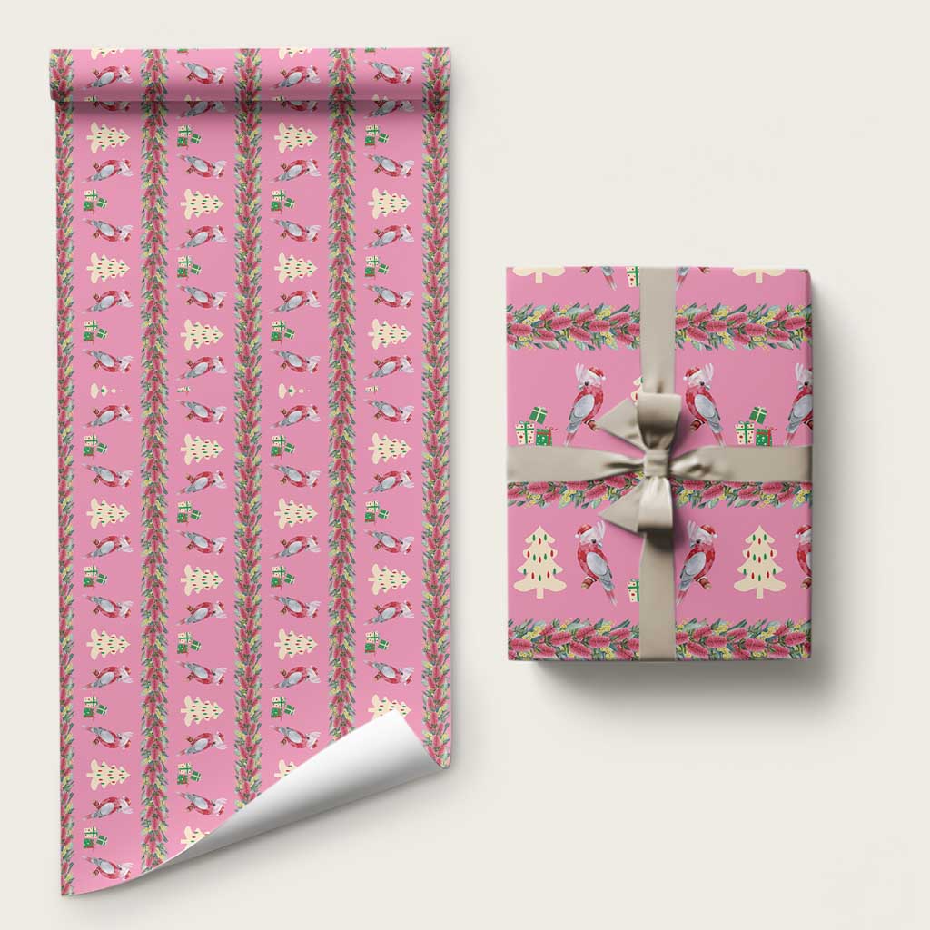 Australia Pink Galah Christmas Wrapping Paper Eolophus Roseicapilla Bottlebrush Seamless - Aussie Hoodie