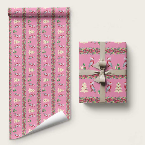 Australia Pink Galah Christmas Wrapping Paper Eolophus Roseicapilla Bottlebrush Seamless - Aussie Hoodie