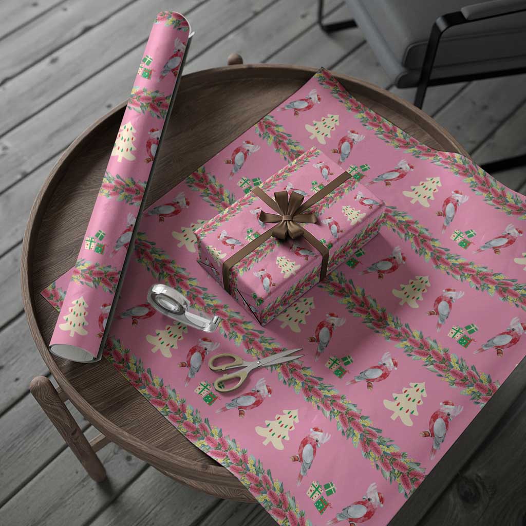Australia Pink Galah Christmas Wrapping Paper Eolophus Roseicapilla Bottlebrush Seamless - Aussie Hoodie
